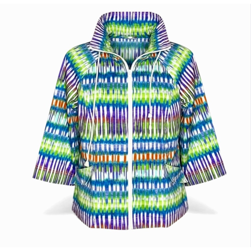 VTG Berek Zip-Up Jacket Top COTTON STRETCH TWILL Multi-Color Abstract Stripes M